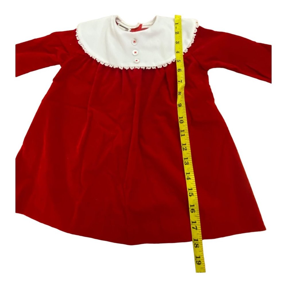 Vintage Girls Montgomery Ward Lace Bib Collar Red Velvet Holiday Dress 2/3T - Picture 9 of 14